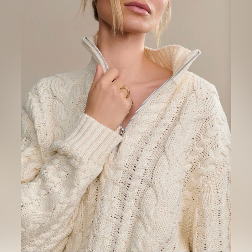 Jenni Kayne Cotton Cable Half Zip Knit Sweater